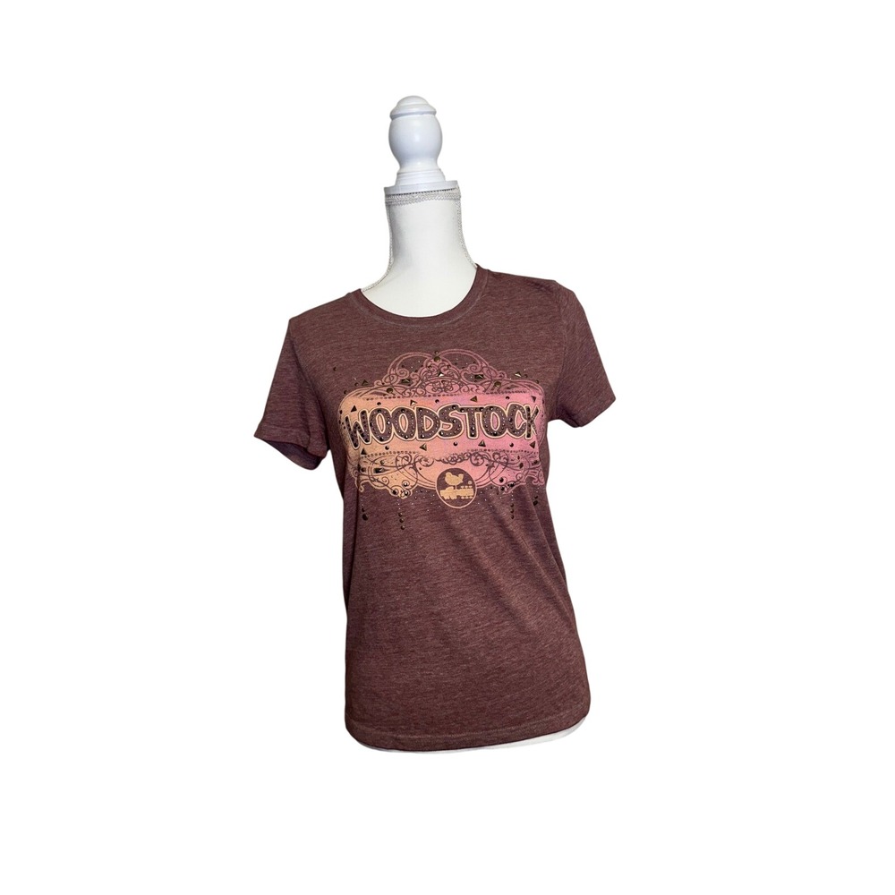 Lucky Brand Grateful Dead Women's Brown Studded Short Sleeve Shirt Size XS